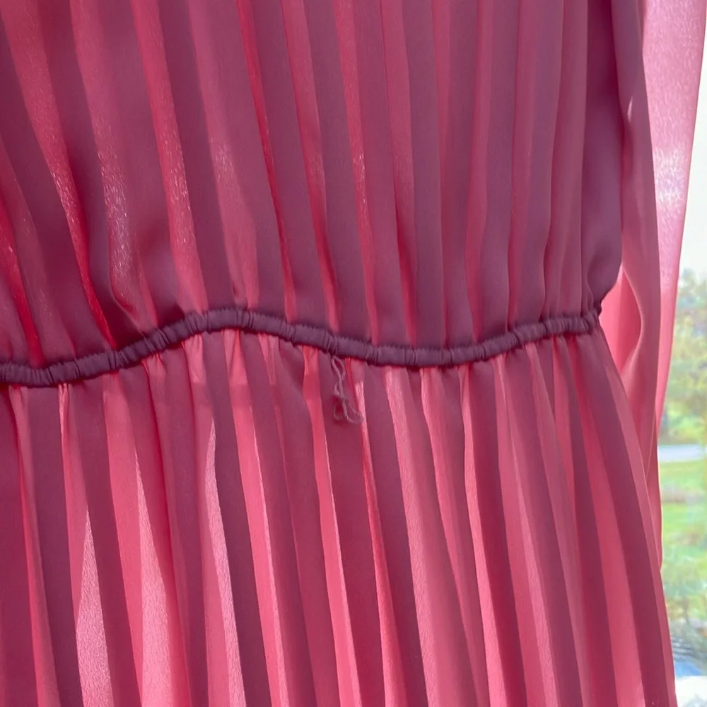 Vintage light pink  Pleated Dress long poof sleeves, elastic waist sz 8 - Picture 8 of 8